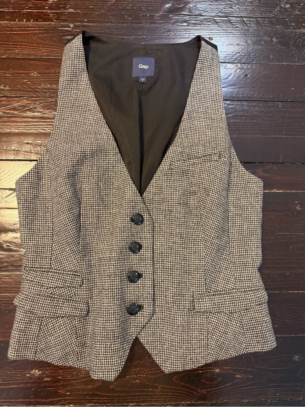 Gap Wool Houndstooth Tailored Waistcoat Vest Small 2010 Y2K